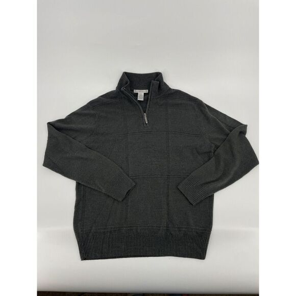 Geoffrey Beene Sweater Men Large Gray 1/4 Zip Long Sleeve Pullover Collared - Picture 1 of 6